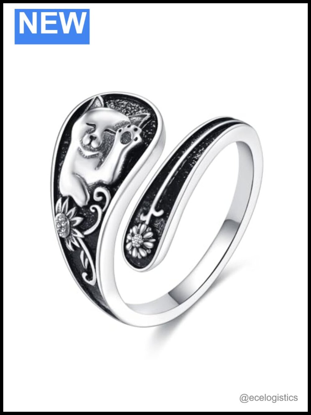 Adjustable Cat Octopus Spoon Rings 925 Sterling Silver Statement Rings